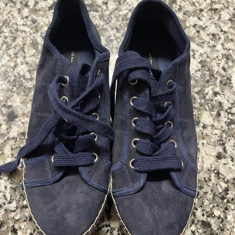 Steven By Steve Madden Navy Suede Lace-Up Sneakers with Espadrille platform